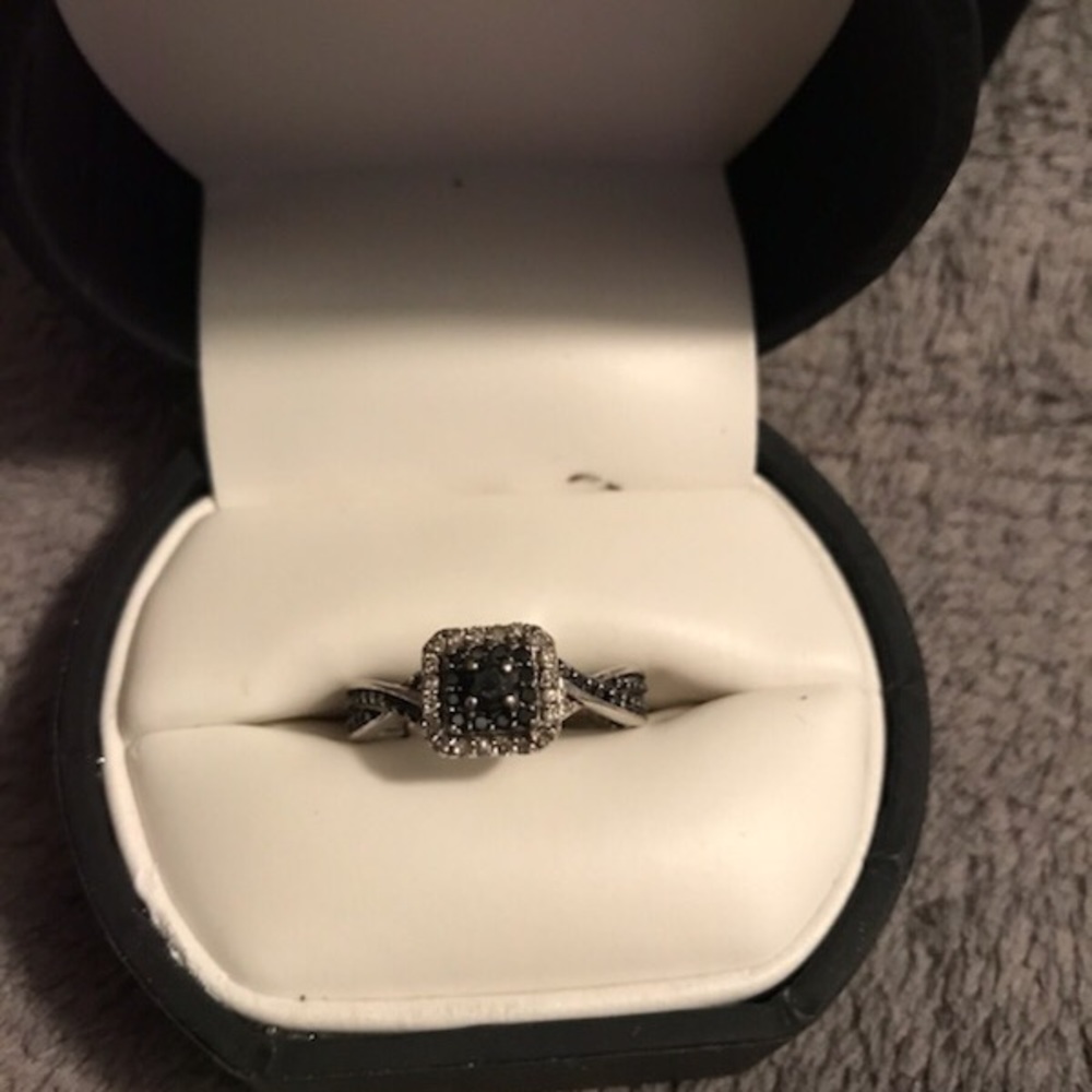White gold black and white diamond ring